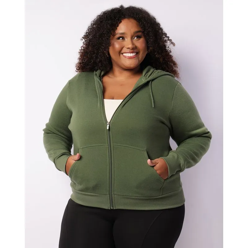 Jaqueta Moletom Plus Size Feminina Com Capuz Verde G2