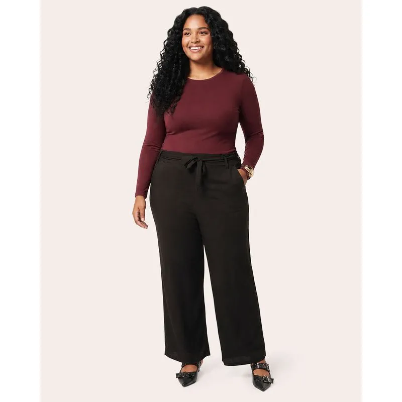 Calça Feminina Plus Size Pantalona Airflow Amarração Preta G3