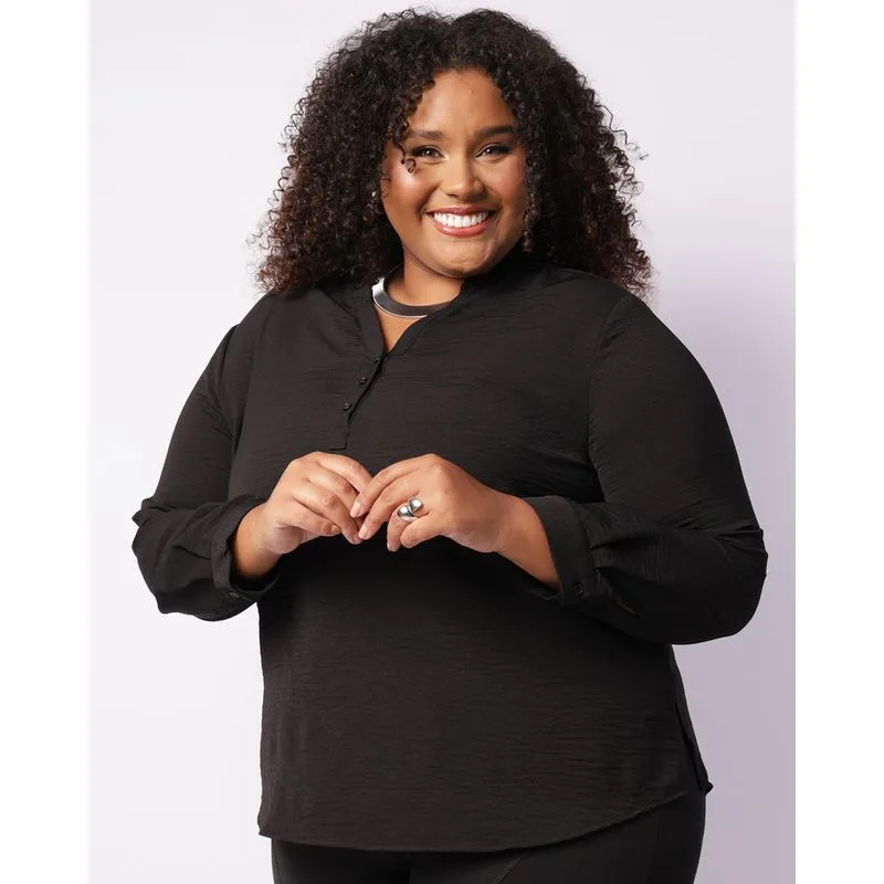 Camisa Feminina Plus Size Airflow Gola Padre Preta G3