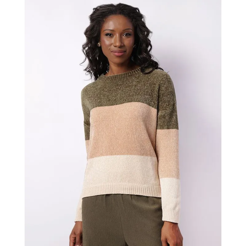 Suéter Feminino Chenille Listrado Verde G