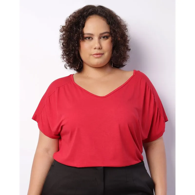 Blusa Plus Size Feminina Viscose Recorte No Ombro Vermelha G1