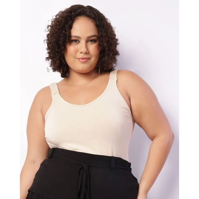 Regata Plus Size Feminina Viscose Bege G3