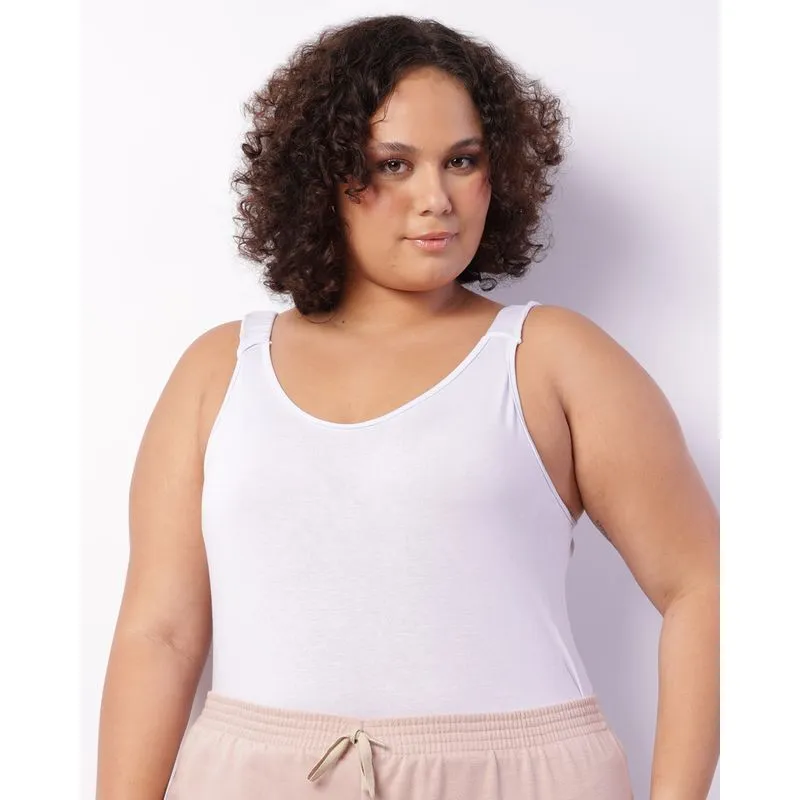 Regata Plus Size Feminina Viscose Branca G3