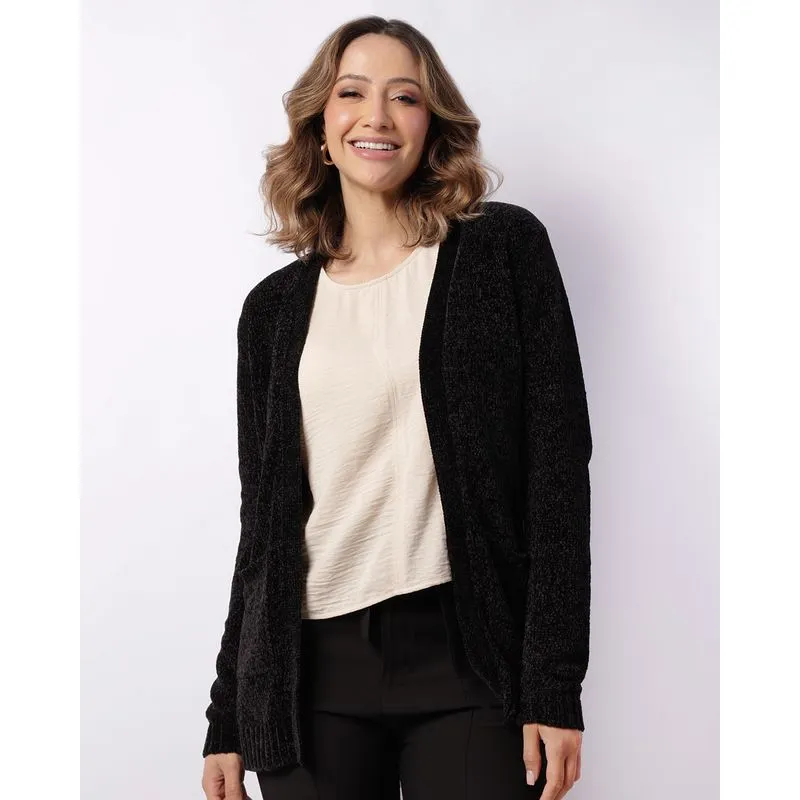Cardigan Feminino Chenille Preto G