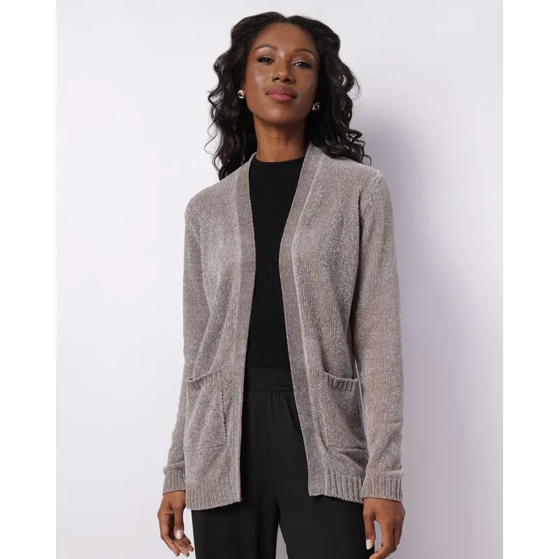 Cardigan Feminino Chenille Cinza M