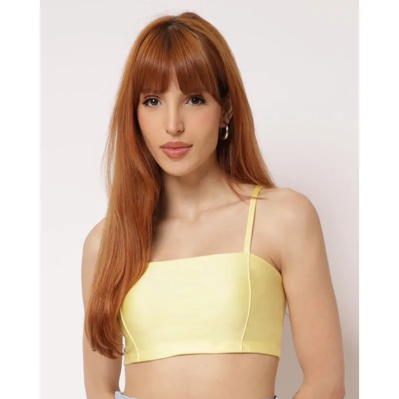 Blusa Top Cropped Feminina Alcinhas com Recortes Amarela P