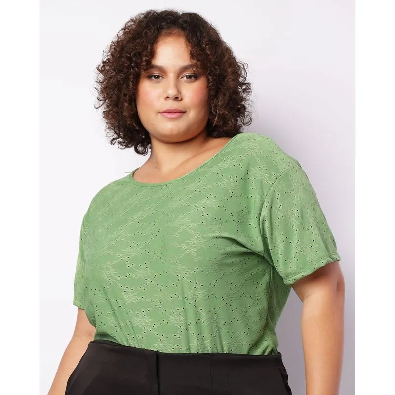 Blusa Plus Size Feminina Manga Curta Laise Verde G3