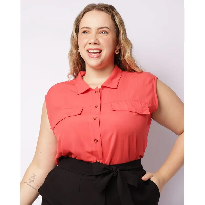 Camisa Plus Size Feminina Viscose Cropped Laranja G3