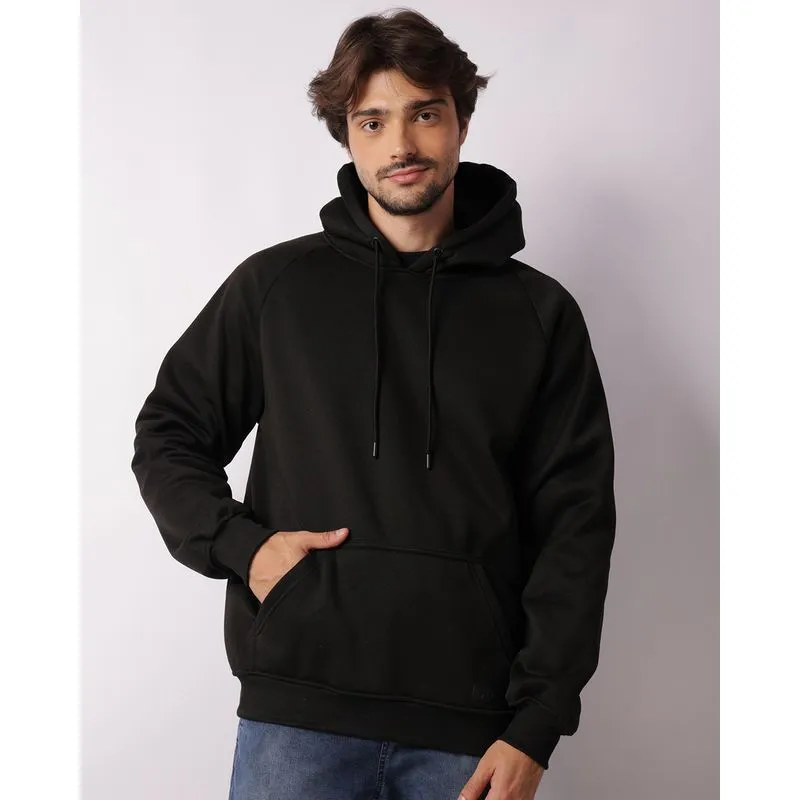 Blusão Moletom Masculino Com Capuz Bolso Canguru Preta M