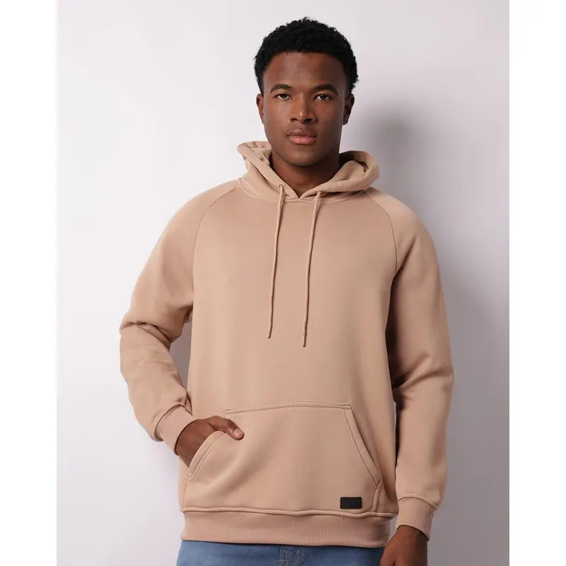 Blusão Moletom Masculino Bolso Canguru Com Capuz Bege M