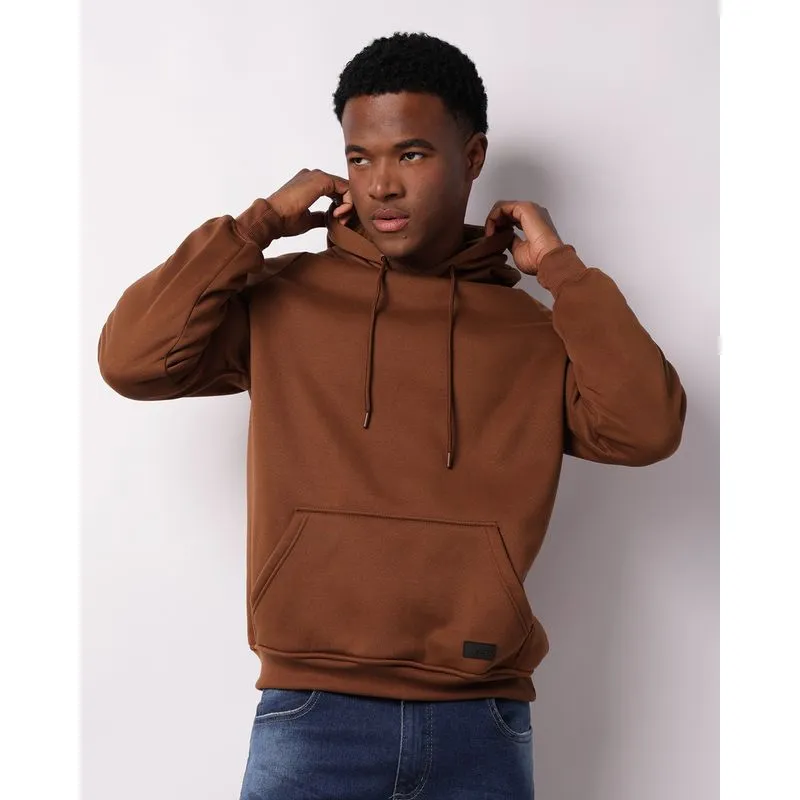 Blusão Moletom Masculino Bolso Canguru Com Capuz Marrom GG