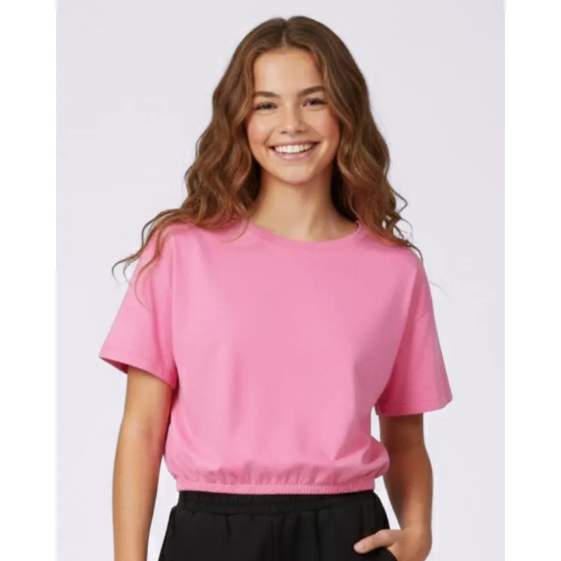 Blusa Juvenil Cropped Manga Curta Elástico Na Barra Rosa 10