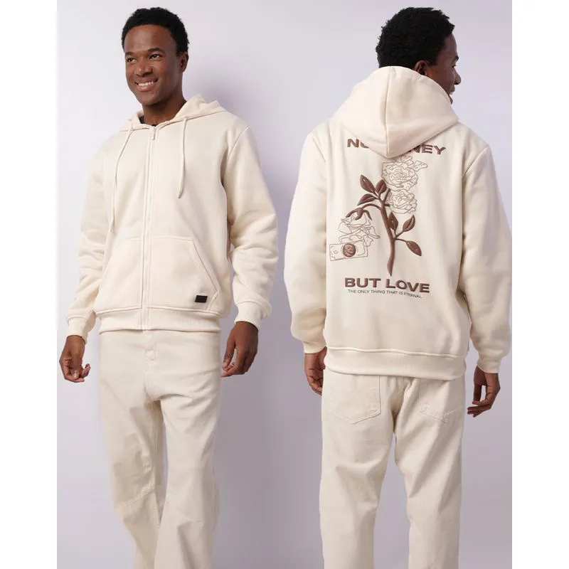 Jaqueta Moletom Masculina Com Capuz Estampa Costas Bege G