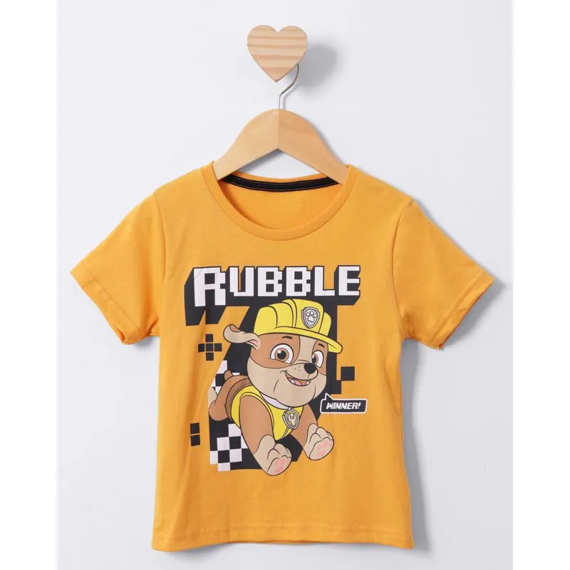 Camiseta Bebê Patrulha Canina Rubble Manga Curta Mostarda 3