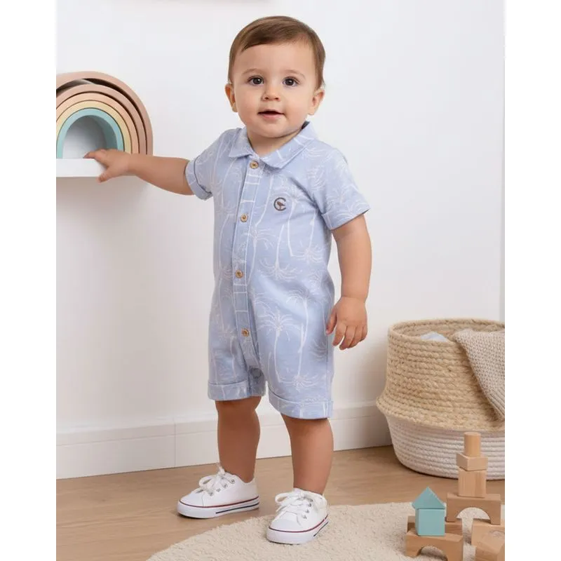 Macacão Bebê Curto Estampa Coqueiros Azul G