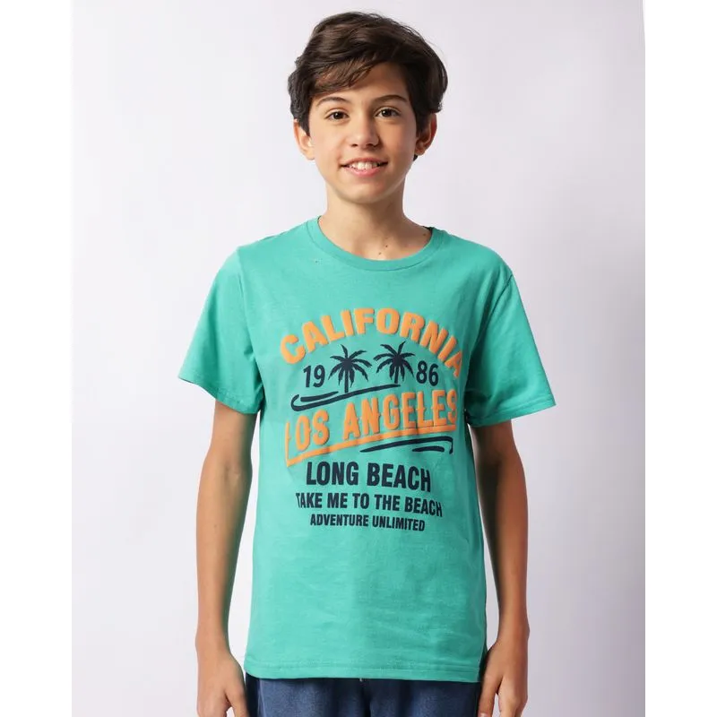 Camiseta Juvenil Manga Curta Estampa Tropical Califórnia Verde 14