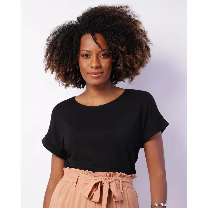 Blusa Feminina Viscose Manga Curta Dobrada Preta GG