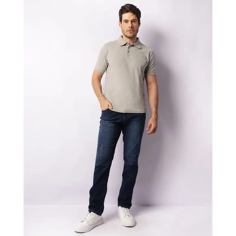 Calça Jeans Masculina Slim Com Puídos Azul 42