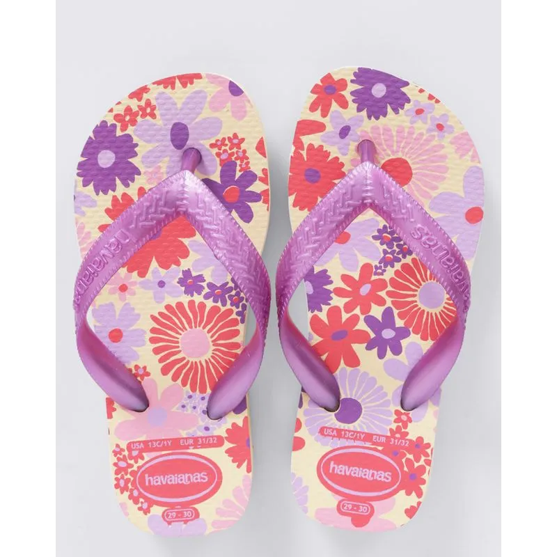 Chinelo Havaianas Infantil Tiras Metálicas Com Estampa Floral Bege 27/28