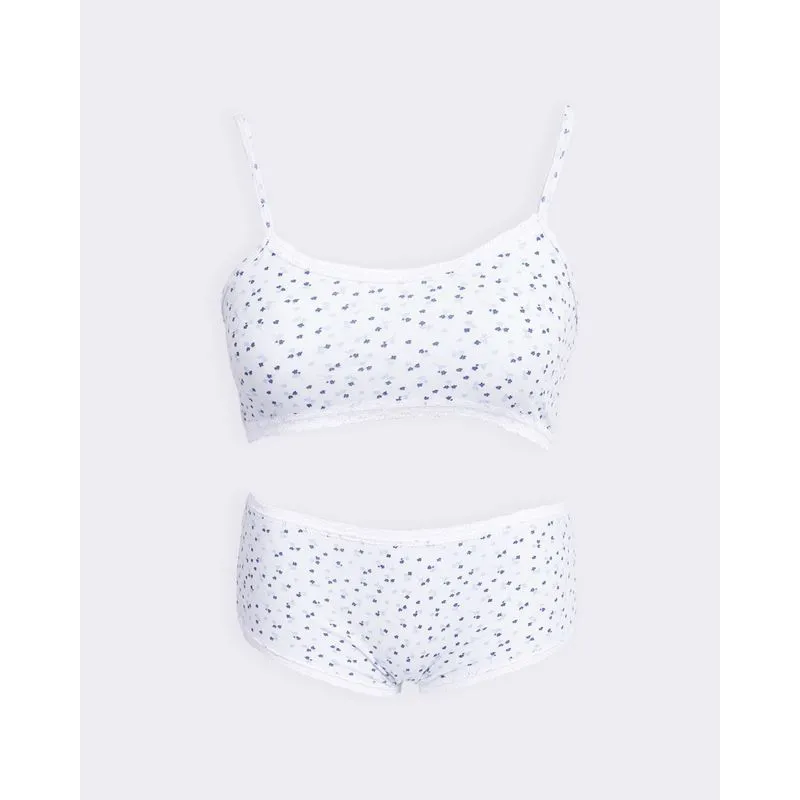 Conjunto Lingerie Juvenil Sem Bojo Estampa Florzinha Branco 12