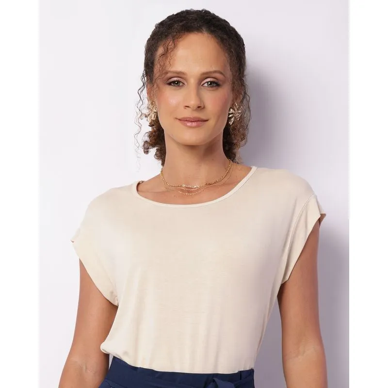 Blusa Feminina Manga Curta Viscose Bege GG
