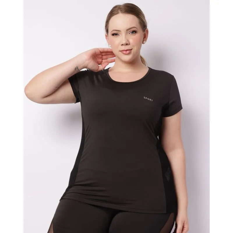 Blusa Plus Size Fitness Feminina Lateral Telada Preta G3