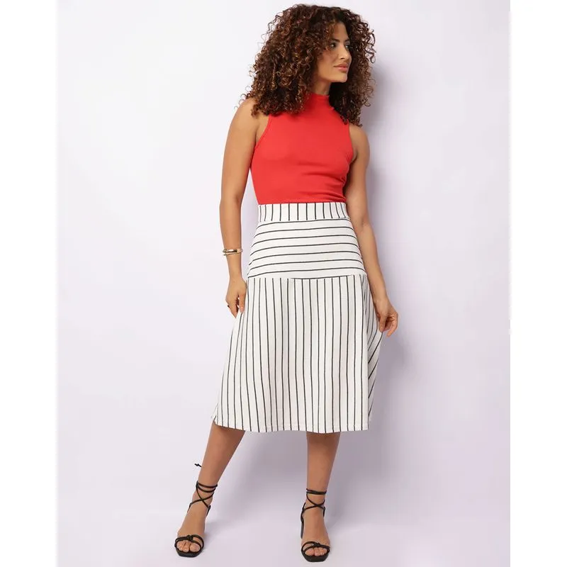 Saia Feminina Midi Tricô Listrada Branca G