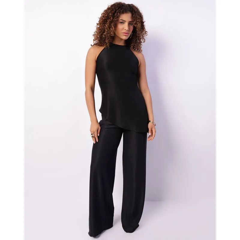 Calça Feminina Viscose Pantalona Com Brilho Preta GG