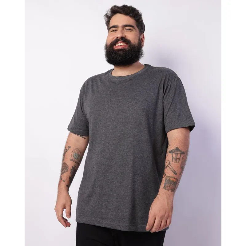 Camiseta Plus Size Masculina Manga Curta Básica Cinza G4
