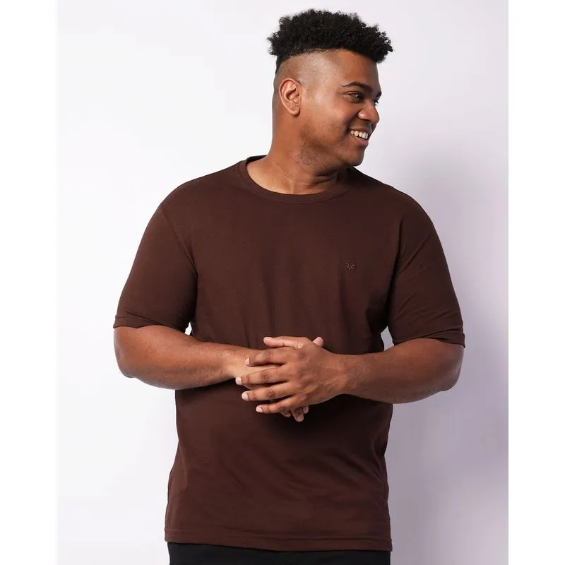 Camiseta Plus Size Masculina Manga Curta Marrom G1
