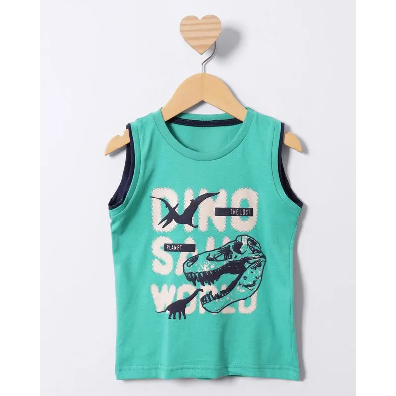 Regata Bebê Estampa Embossing Dinossauro Verde 3