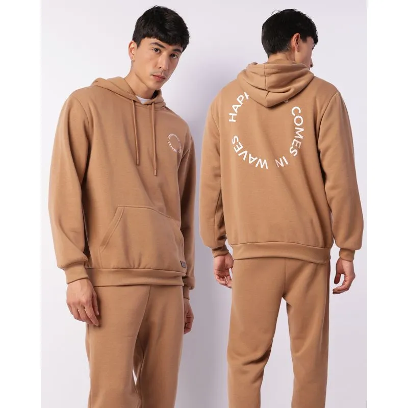 Blusão Moletom Masculino Com Capuz Bolso Marrom G