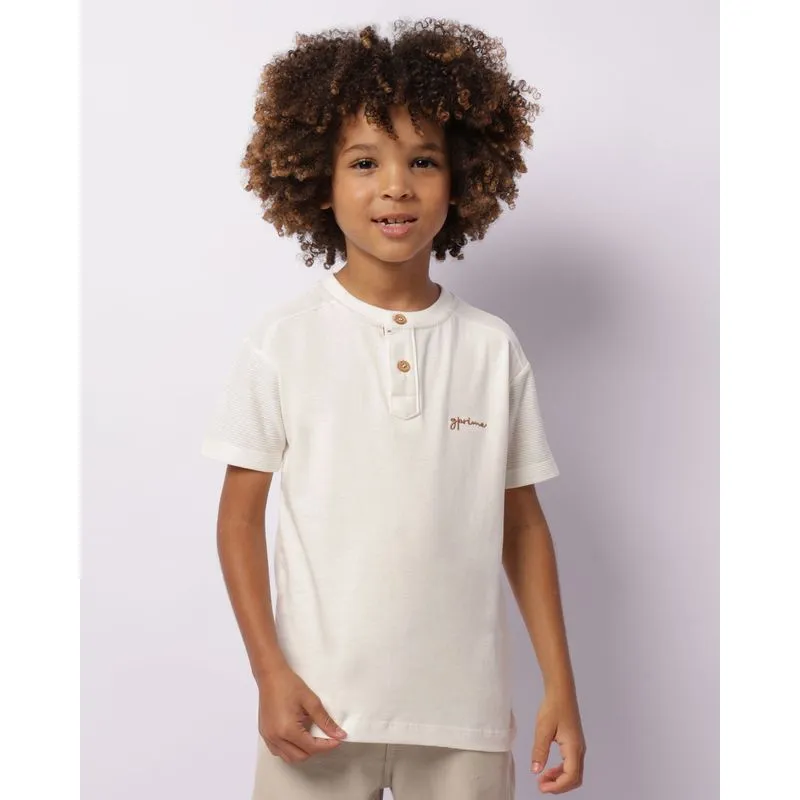 Camiseta Infantil Com Bordado Manga Curta Com Recortes Off White 6