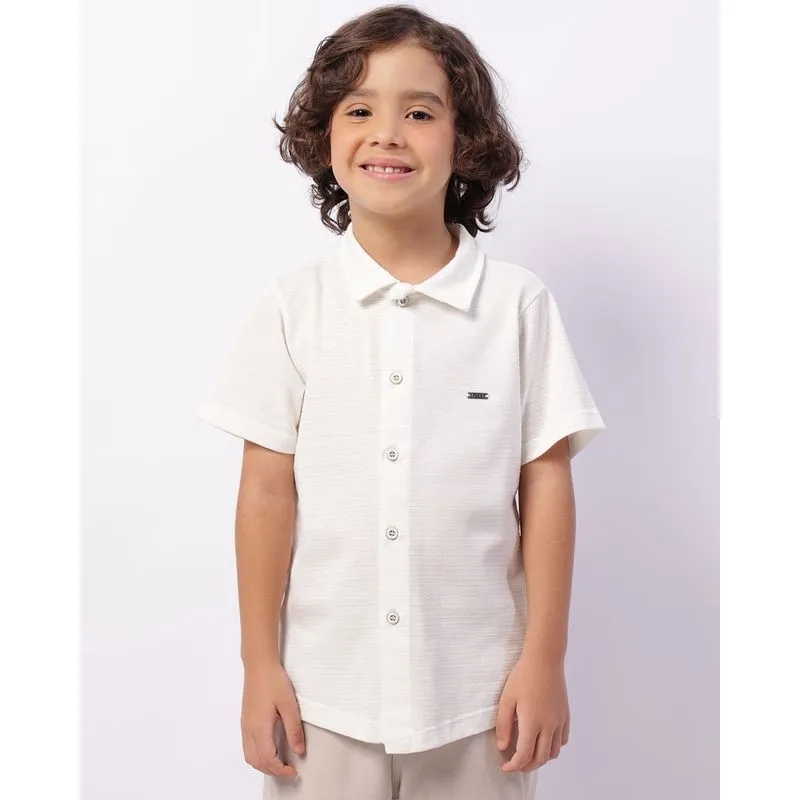Camisa Infantil Manga Curta Mesclada Bege 6