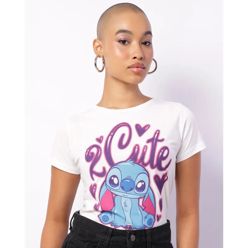Camiseta Feminina Disney Stitch Manga Curta Branca G