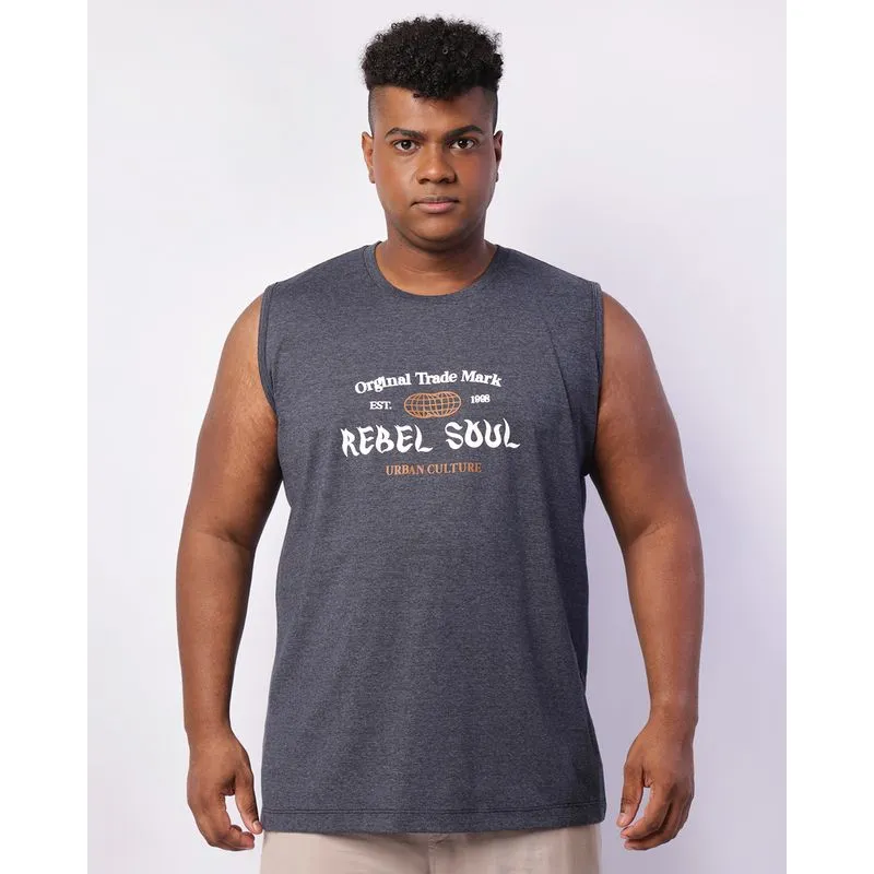 Regata Plus Size Masculina Mescla Estampa Manga Curta Cinza G2