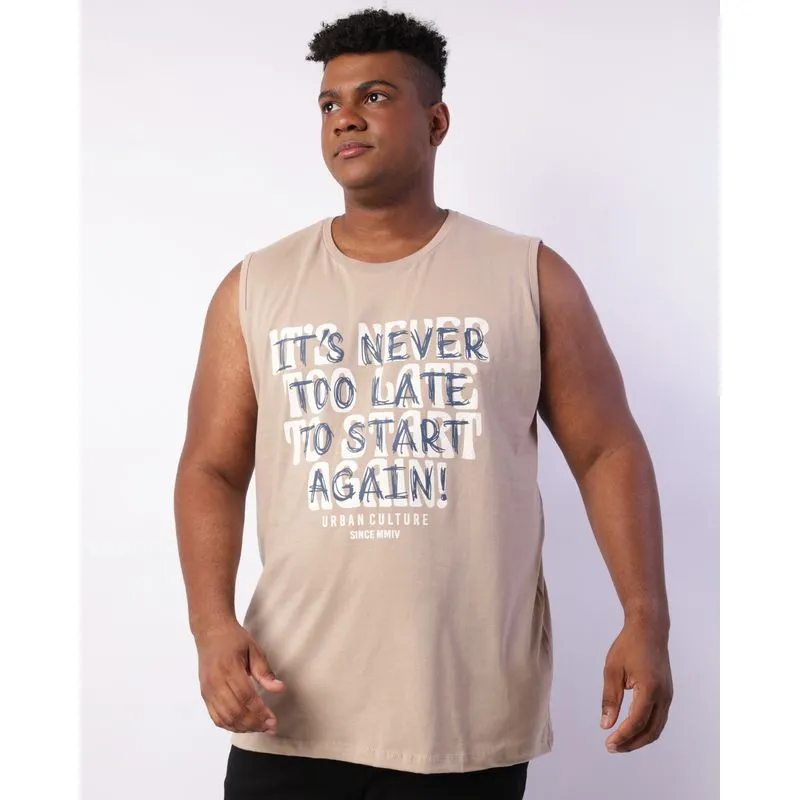 Regata Plus Size Masculina Estampada Bege G3