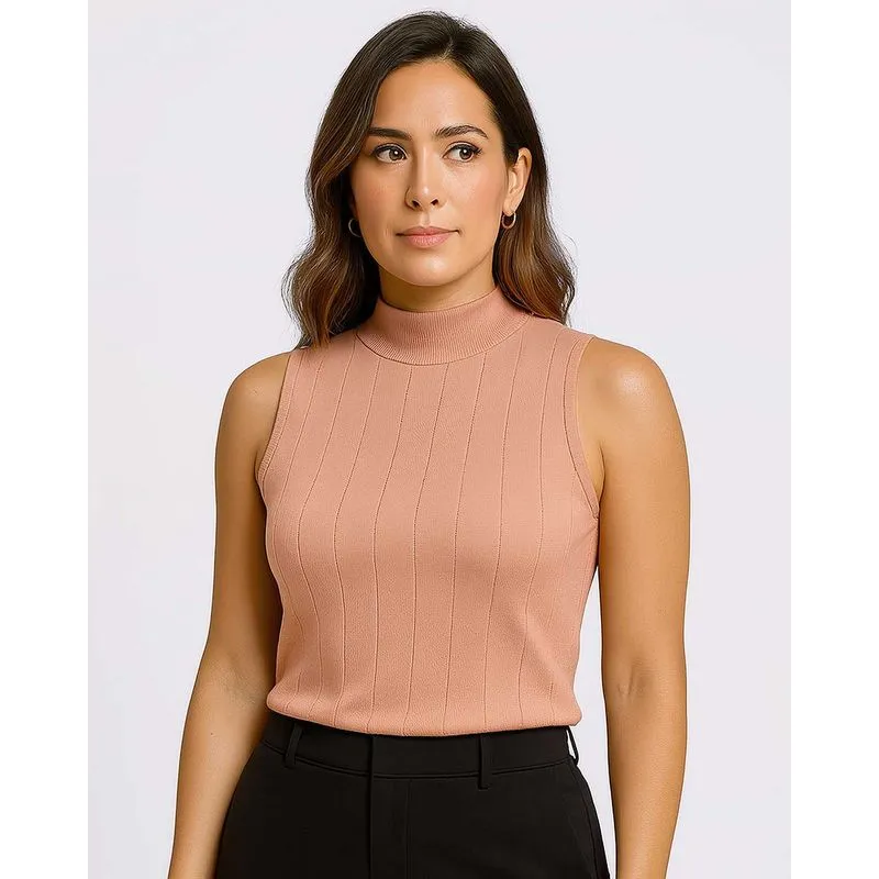 Regata Feminina Gola Alta Canelada sem Costura Rosa G