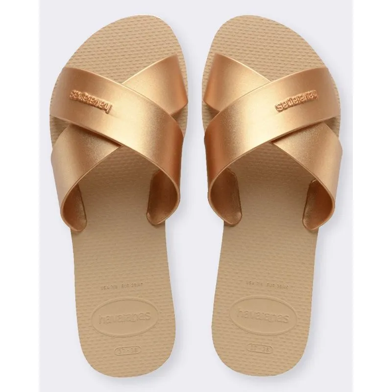 Sandália Rasteirinha Havaianas Feminina Aqua Dourado 39/40