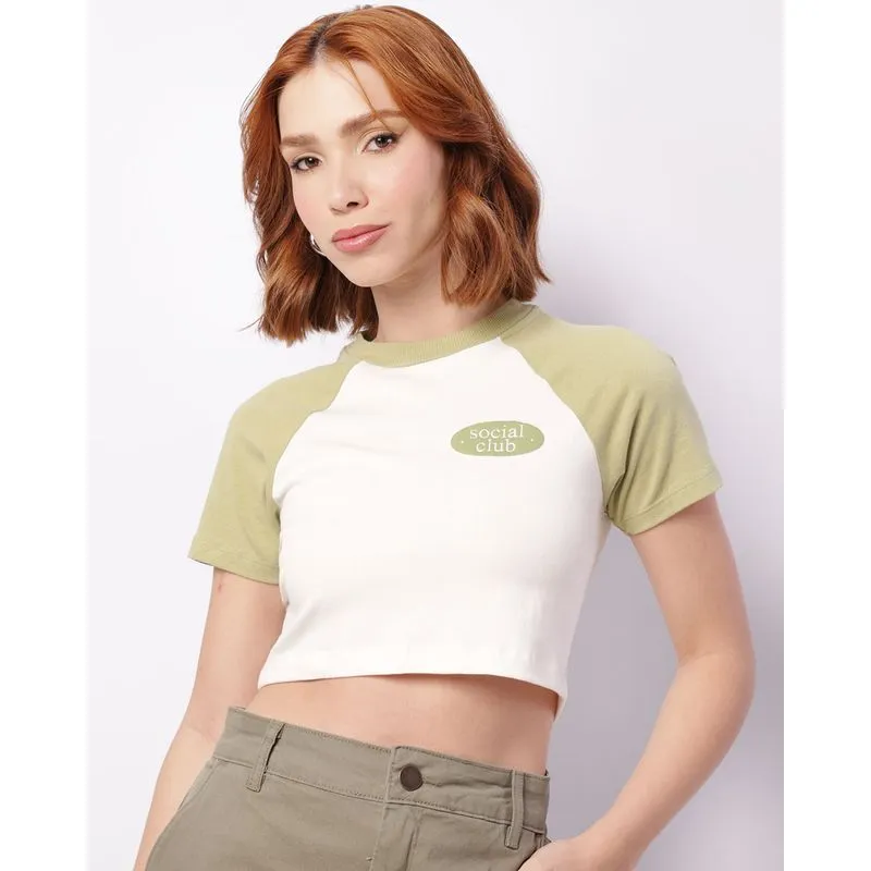 Blusa Feminina Cropped Manga Curta Raglan Off White M