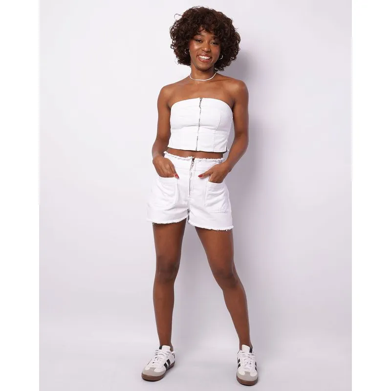 Short Sarja Feminino Barra Desfiada Branco 34