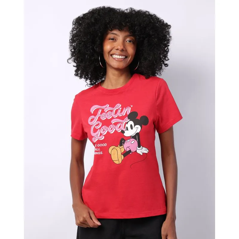 Camiseta Feminina Disney Mickey Manga Curta Vermelha M