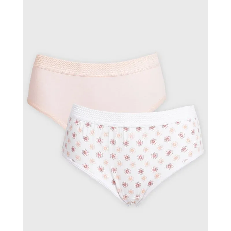 Kit 2 Calcinhas Feminina Cintura Alta Branca Estampada e Laranja M