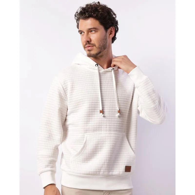 Blusão Moletom Masculino Texturizado Com Capuz Bolsos Branco M