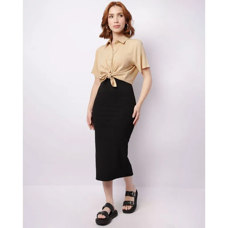 Saia Feminina Midi Com Fenda Preta G
