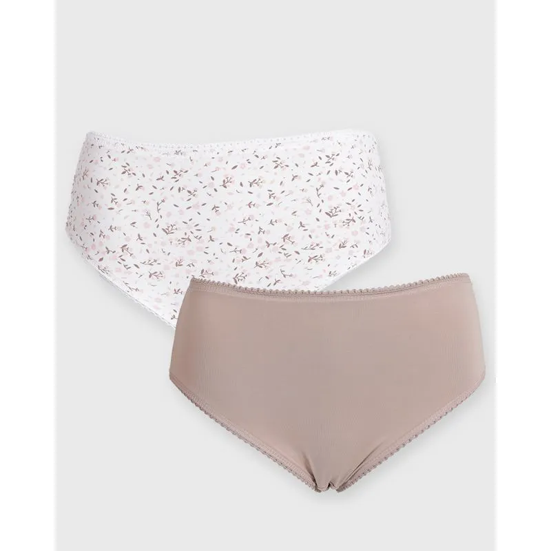Kit 2 Calcinhas Femininas Biquíni Branca Floral e Bege G