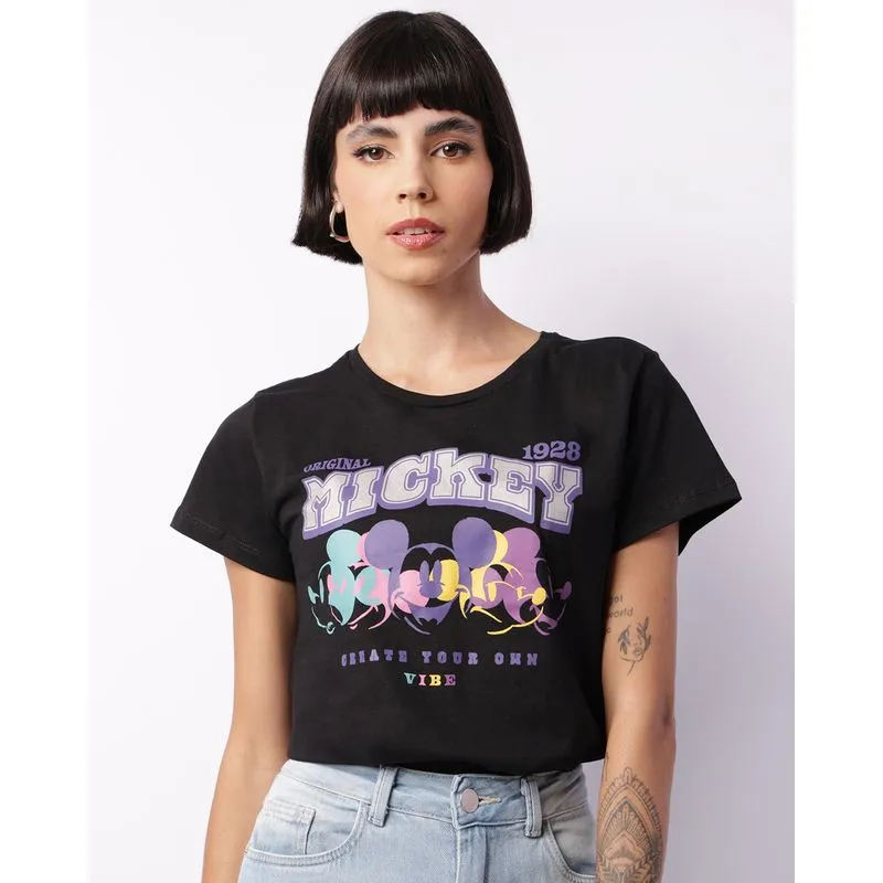 Camiseta Feminina Disney Mickey Manga Curta Preta GG