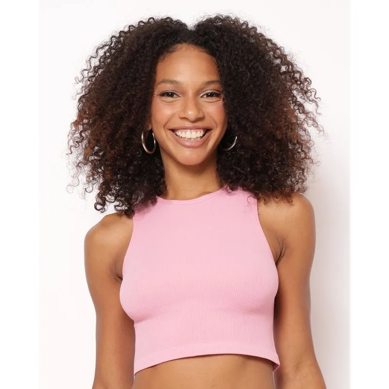 Regata Feminina Cropped Canelada Texturizada Rosa PP