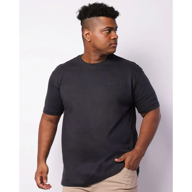 Camiseta Plus Size Masculina Gangster Manga Curta Básica Marinho G4