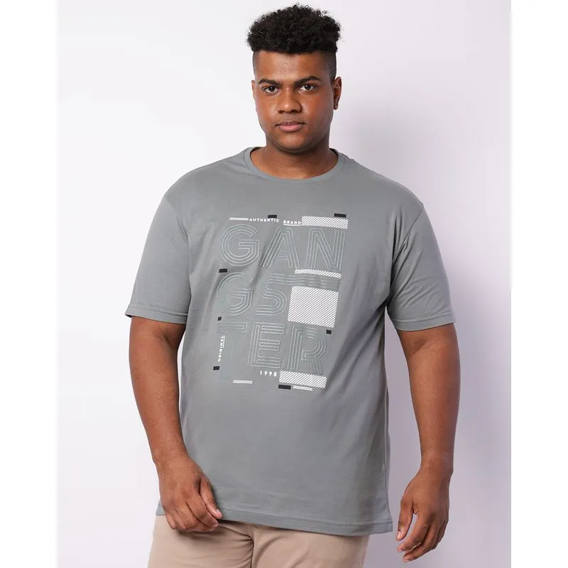 Camiseta Plus Size Masculina Gangster Manga Curta Cinza G4